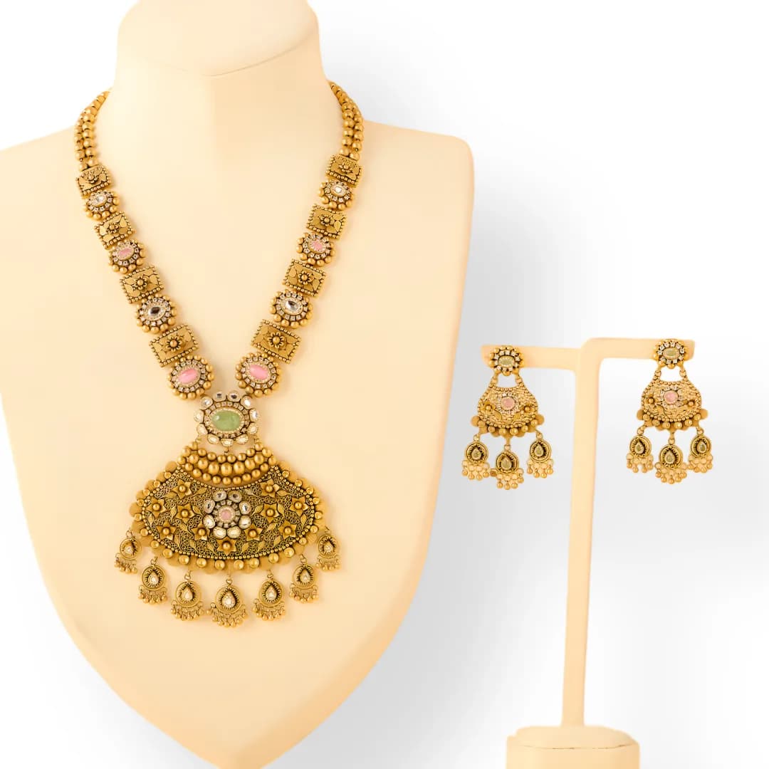 Luxurious Long Gold Statement Set
