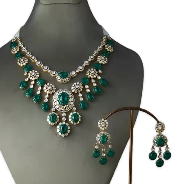 Emerald Cascade Diamond Necklace Set