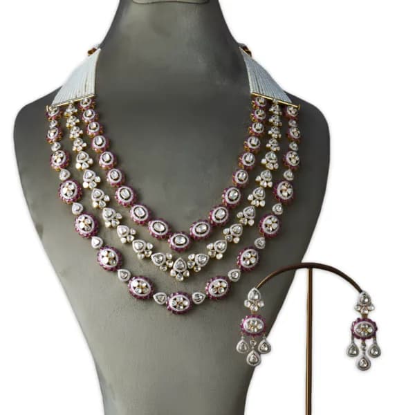 Grand Three Strand Polki Diamond Set