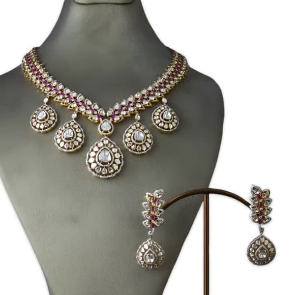 Ruby Royale Polki Diamond Necklace Set