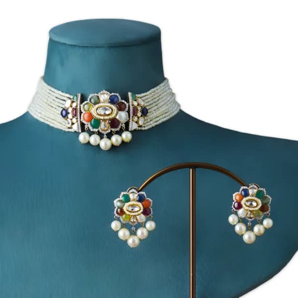 Regal Navratna Polki Necklace Set