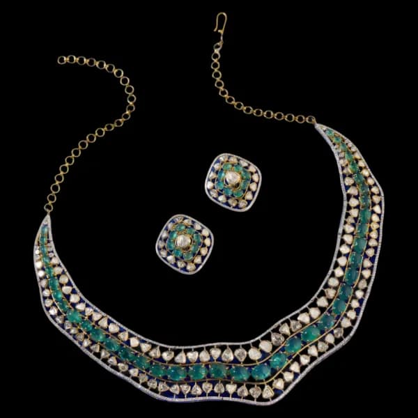Maharani Emerald Polki Diamond Necklace Set