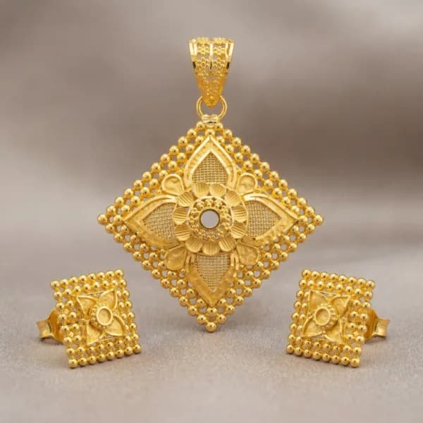 Floral Lattice Gold Pendant Set